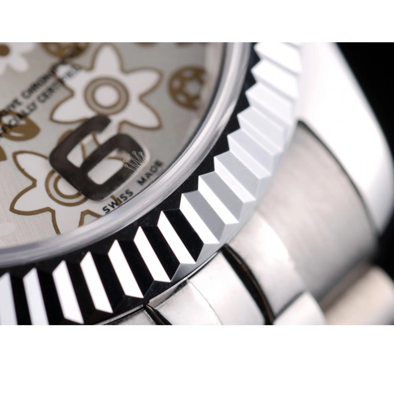 Aaa replica watch Bezel Dial Silver Flower Rolex Stainless DateJust 41983 Ribbed Steel 0605